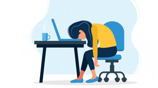 illustration av kvinna som är trött i videomöte